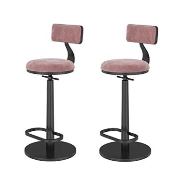 Imagem de Banco De Bar Giratório, Assento De Veludo Ajustável Em Altura, Cadeira Estofada Com Encosto, Estrutura De Metal Preto, Adequado Para Ilha De Cozinha, Casa, Bistrô, Banco De Café Da Manhã 65-80 Cm
