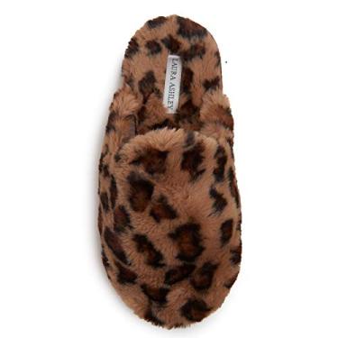 Imagem de Pantufas femininas Laura Ashley de pelúcia com espuma de memória, Brown Print, X-Large