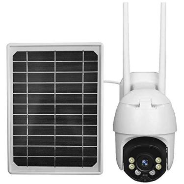 Imagem de Câmera de segurança externa, câmera WiFi movida a energia solar com visão noturna em cores, áudio bidirecional, detecção de movimento PIR, holofote, armazenamento seguro em nuvem/SD