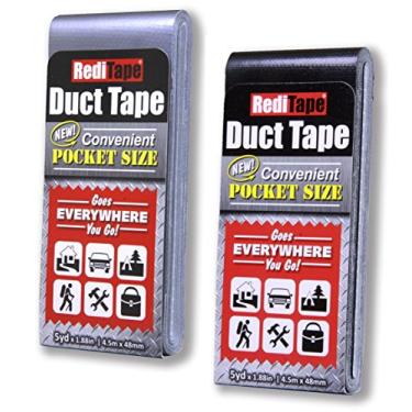 Imagem de RediTape Fita de duto de bolso 2 unidades | 4,5 cm x 5 metros por pacote plano, Silver & Black, 1.88" wide x 5 yards long x 0.55" thick