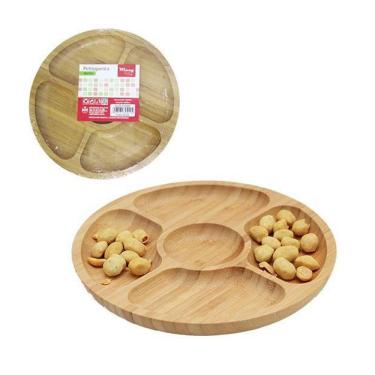 Imagem de Petisqueira De Bambu Redonda Com 5 Divisorias 19,2Cm