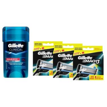 Imagem de Kit com 24 Cargas Gillette Mach3 + Necessarie + 1 Desodorante Gillette Clinical Gel Pressure Defense 45g