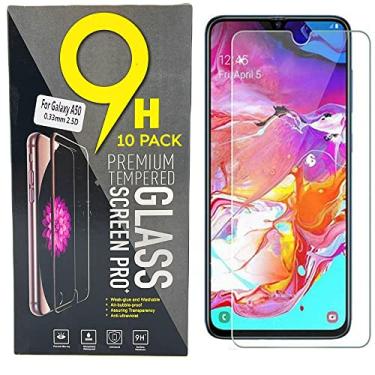 Imagem de S-Tech Pacote com 10 capa de vidro temperado para Samsung Galaxy A50 protetor de tela amigável 9H HD transparente 6,35 polegadas 2019 modelo SM-A505U