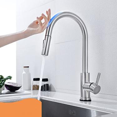 Imagem de Puxe para fora torneiras de cozinha toque inteligente para sensor torneira de água de cozinha misturador de pia 360 controle de toque giratório torneira de torneira misturador de água, níquel escovado, china