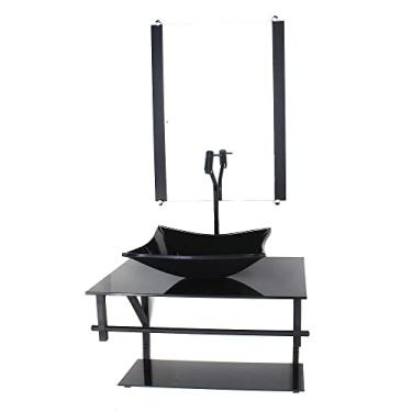 Imagem de GABINETE DE VIDRO PARA BANHEIRO 60CM AP CUBA RETANGULAR PRETO FULL