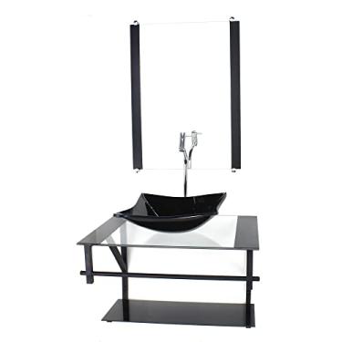 Imagem de GABINETE DE VIDRO PARA BANHEIRO 60CM AP CUBA QUADRADA PRETO COM TORNEIRA CROMADA