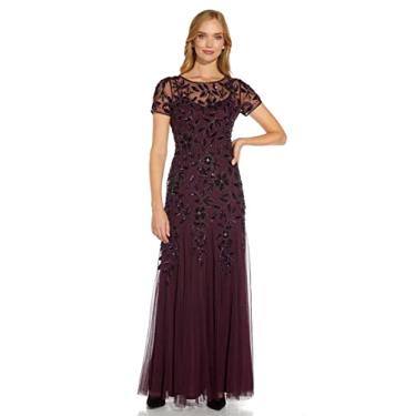 Imagem de Adrianna Papell Vestido feminino com contas florais, Ameixa noturna, 52