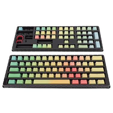 Imagem de Teclas arco-íris, padrão de fonte clara Teclado PBT de cor clara Design de teclado para jogos ergonômico