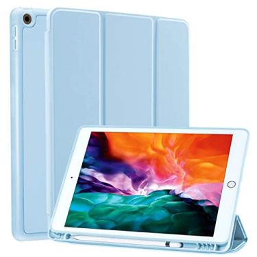 Imagem de SIWENGDE Capa para iPad 6ª/5ª Geração 9.7″com Porta Lápis, A1893, A1954, A1822, A1823, Capa Protetora De Suporte Triplo Inteligente De Silicone Macio (Azul Claro)