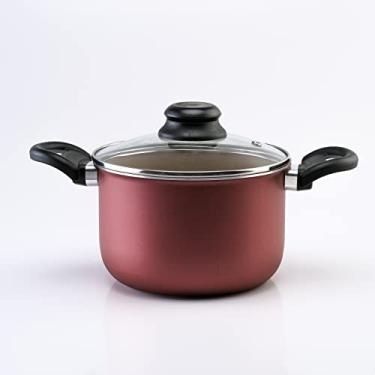 Imagem de Caldeirão 22cm Antiaderente Cereja com Dourado com Tampa de Vidro Médio Não Gruda