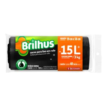 Imagem de Brilhus - Saco para Lixo Rolo com 60 Sacos de 15 Litros, Cor Preta, Bettanin