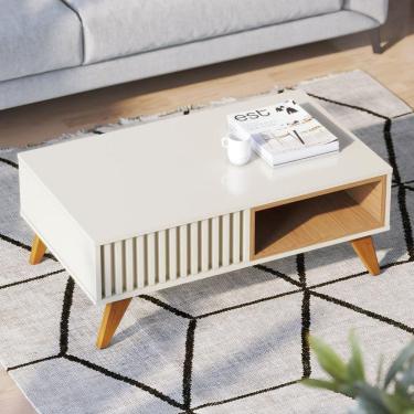 Imagem de Mesa de Centro Retangular 1 Nicho Jeri Colibri Móveis Off White/Freijó
