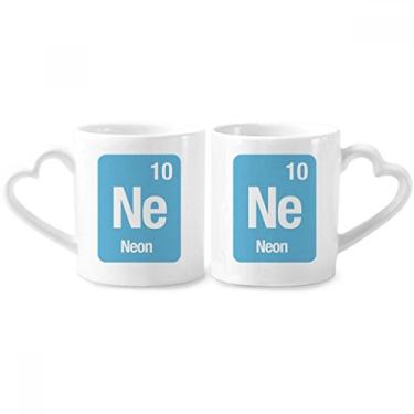 Imagem de Ne Neon Chemical Element Conjunto de canecas de porcelana para casais, copo de cerâmica com alça de coração