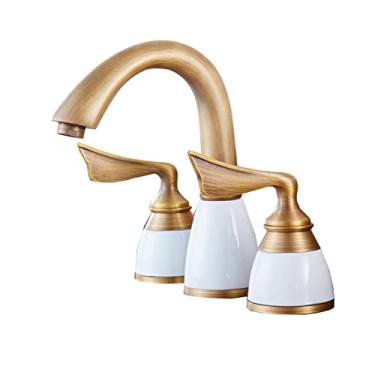 Imagem de LIDON Torneira de pia banheiro 3 furos 8 polegadas, torneiras de banheiro para pia 3 furos retrô, torneira de pia de banheiro alça dupla, torneira de três furos, antigo A (cor: antigo b)