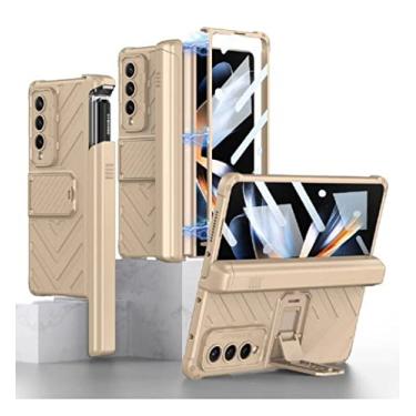 Imagem de Adequado para samsung zfold 4 dobrável celular shell blindado magnético deslizante capa caneta capa protetora manga anti-queda shell, champanhe ouro, para Galaxy Z Fold 4