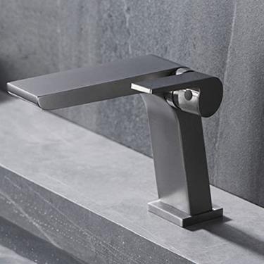 Imagem de Torneira da bacia do banheiro com cascata montada no convés para lavatório de água quente e fria torneiras misturadoras de guindaste escovado, tamanho único