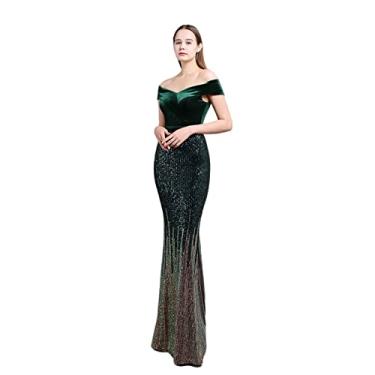 Imagem de Vestido de noite feminino tomara que caia vestido maxi sereia plus size casual sem mangas veludo elástico vestido longo, verde, 3GG (48)
