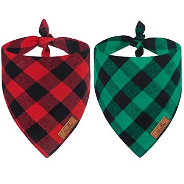 Imagem de Pacote com 2 lenços de bandana para cães Malier de Natal clássicos xadrez para animais de estimação, cachecol triangular, conjunto de lenços para animais de estimação, acessórios, decoração, para cães pequenos, médios, grandes, gatos, animais de estimaçãoMalier L