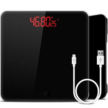 Imagem de balanças de banheiro balança digital de peso balança eletrônica recarregável usb vidro temperado medida peso bmi display digital fácil de ler recurso step-on