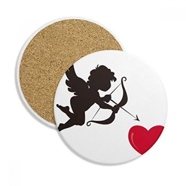 Imagem de Caneca de copo com estampa de coração vermelho anjo do Cupido Caneca de proteção de mesa Pedra absorvente