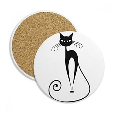 Imagem de Caneca de cauda longa com desenho de animal de gato preto Caneca de mesa Pedra absorvente de proteção de mesa
