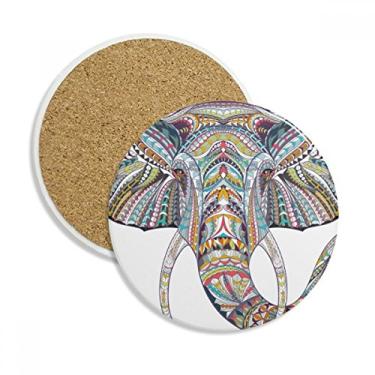 Imagem de Caneca de porta-copos com design de elefante colorido estilo mosaico, pedra absorvente de proteção de mesa