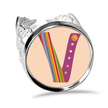 Imagem de DIYthinker Anel de noivado com estampa de frutas laranjas em V com alfabeto ajustável