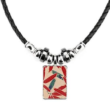 Imagem de DIYthinker Colar japonês Ukiyoe vermelho padrão azul joia Torque pingente de corda de couro