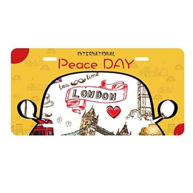 Imagem de DIYthinker Placa de carro de ônibus do Reino Unido com hambúrguer, placa de automóvel, decoração de carro, dia da paz