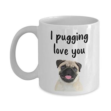 Imagem de Caneca Pugging Love You - Caneca I Pugging Love You - Caneca de café de cacau quente divertido - ideia de presente de aniversário de Natal