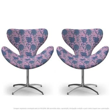 Imagem de Kit 2 Cadeiras Egg Floral Lilás E Rosa Poltrona Decorativa Com Base Gi