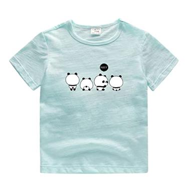 Imagem de Camisetas infantis para meninos e meninas verão manga curta com estampa de panda desenhos animados tops outwear moda bonita camisas e tops para meninas (azul, 2-3 anos)