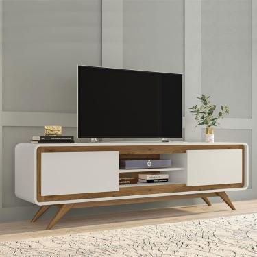 Imagem de Rack Bancada para TV até 65" 02 Portas e 02 Nichos 100% MDF Channel Nature/Off White Fabrimóveis