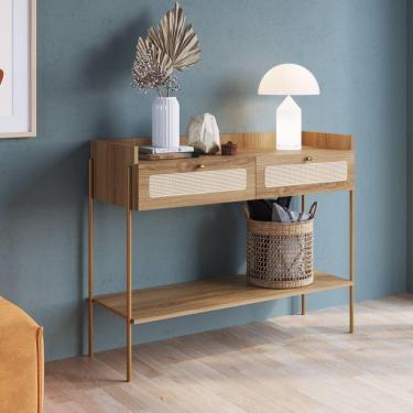 Imagem de Aparador 2 Gavetas 103cm Palhinha Pé Metal Dourado Oslo Artesano Hanover/Dourado