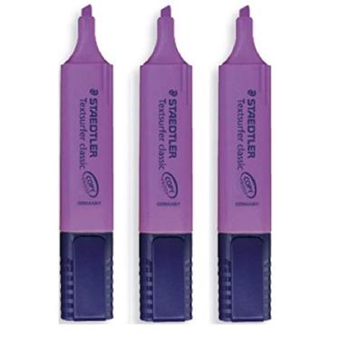 Imagem de Staedtler Canetas marca-texto roxas/violeta Textsurfer clássicas recarregáveis de secagem rápida à prova de cópia ultra macia 1-5 mm ponta de cinzel 364-6 (pacote com 3)