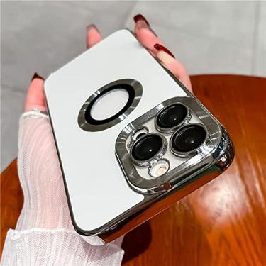 Imagem de Capa de telefone magnética fosca de luxo para iPhone 14 Pro Max 11 12 13 Plus lente vidro à prova de choque acrílico capa, branco, para iPhone 13