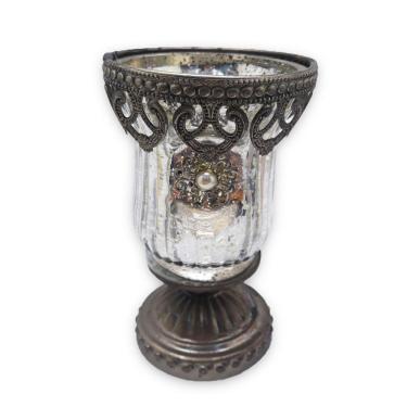 Imagem de Castiçal Porta Velas Medieval Vidro Vintage Silver C/ Base