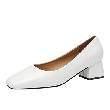 Imagem de Sandálias femininas grossas simples sapatos femininos boca moda primavera salto médio raso e casual sandálias femininas (branco, 35-7)