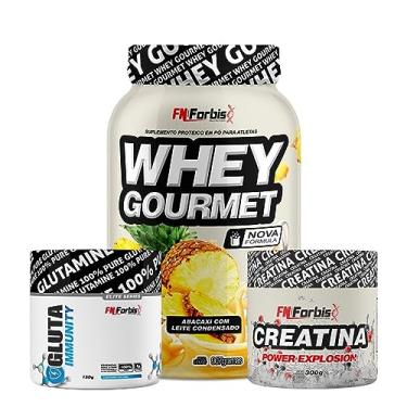 Imagem de Whey Protein Gourmet Pote 907g + Creatina Power Explosion 300g + Glutamina Elite Series 150g - FN Forbis Nutrition (Abacaxi com Leite Condensado)