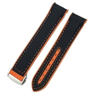 Imagem de DFAMIN Pulseira de relógio de silicone de nylon de alta densidade para Omega GMT Planet Ocean Seamaster Diver 300 extremidade curva 19mm 20mm 21mm 22mm pulseira de relógio laranja (cor: nylon laranja