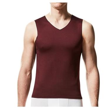Imagem de Dressnu Regata masculina esportiva parte inferior elástica ombro largo seção fina, Decote em V vermelho vinho, G