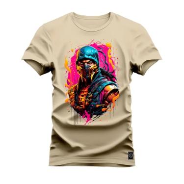 Imagem de Camiseta Plus Size Unissex Algodão Macia Premium Estampada Cavaleiro Squid Bege G1