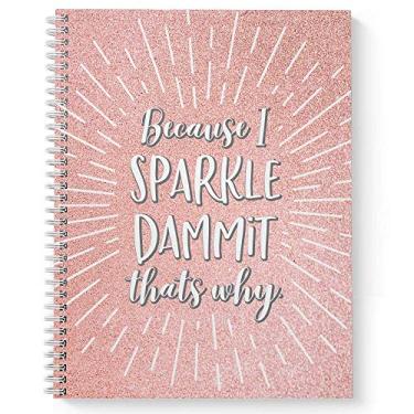 Imagem de Caderno/diário espiral engraçado I Sparkle 21,5 cm x 28 cm, 120 páginas pautadas para faculdade, capa laminada brilhante durável, espiral de arame branco. Feito nos EUA