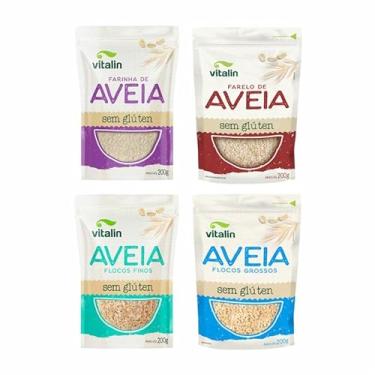 Imagem de Kit 4 Aveia Sem Glúten Vitalin: Farelo, Farinha, Flocos Finos, Flocos Grossos