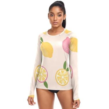 Imagem de KLL Juicy Pink and Yellow Lemons Camiseta feminina Rash Guard roupa de banho secagem rápida FPS 50+, Limões rosa e amarelos suculentos, P