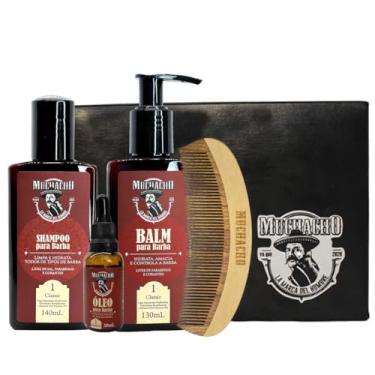 Imagem de Kit Shampoo, Balm, Óleo para Barba Muchacho Classic Com Pente de Madeira Curvo - Kit completo para cuidados com a sua barba