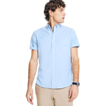 Imagem de Nautica Camisa Oxford masculina de modelagem clássica, Azul francês claro, GG