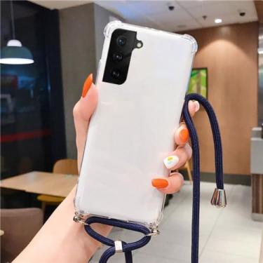 Imagem de Capa de telefone de silicone macio à prova de choque para Samsung M14 A54 A14 A34 A24 A23 A04E Crossbody Colar Cord Strap Cordão Capa, Azul Escuro, Para A22E