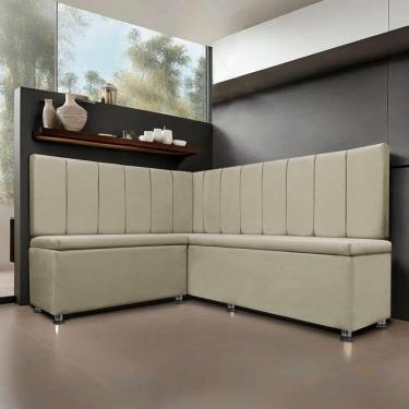 Imagem de Conjunto Canto Alemão com Bau para Bar Lanchonete LISO Bege 125x160cm SOFA STORE