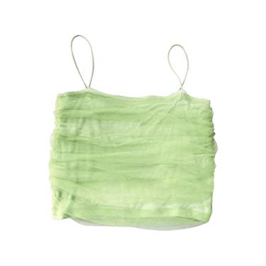 Imagem de Camiseta infantil de tule de malha para meninas, camiseta de verão, mistura de algodão, sutiã fino de cor doce, Verde, 18-24 Meses
